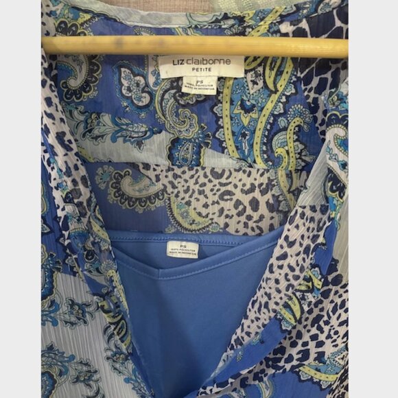 Liz Claiborne Blue and Green Animal Print and Paisley Top with Slip Tank - Picture 10 of 10